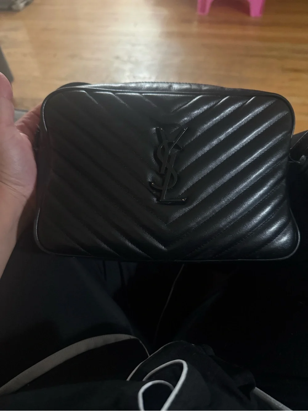 Saint Laurent Black Chevron Quilted Leather Camera Bag